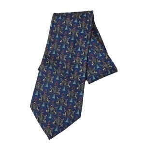 Vintage Liberty of London 100% Silk Tie Necktie Navy Blue Caryatid Urn Pattern